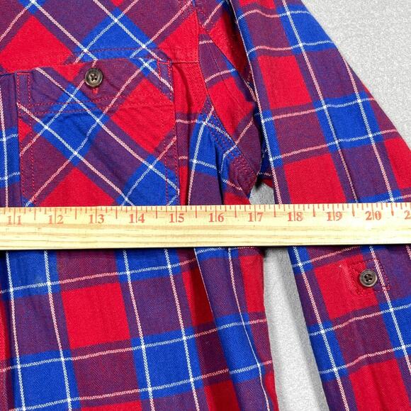 Duluth Trading Co Flannel Shirt‎ Women XS Red Blue Plaid Round Neck Gorpcore - Picture 6 of 12